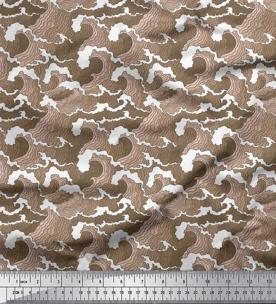 Soimoi Japan Crepe Satin Fabric Waves Shirting Decor Fabric Printed Metre 42 Inch