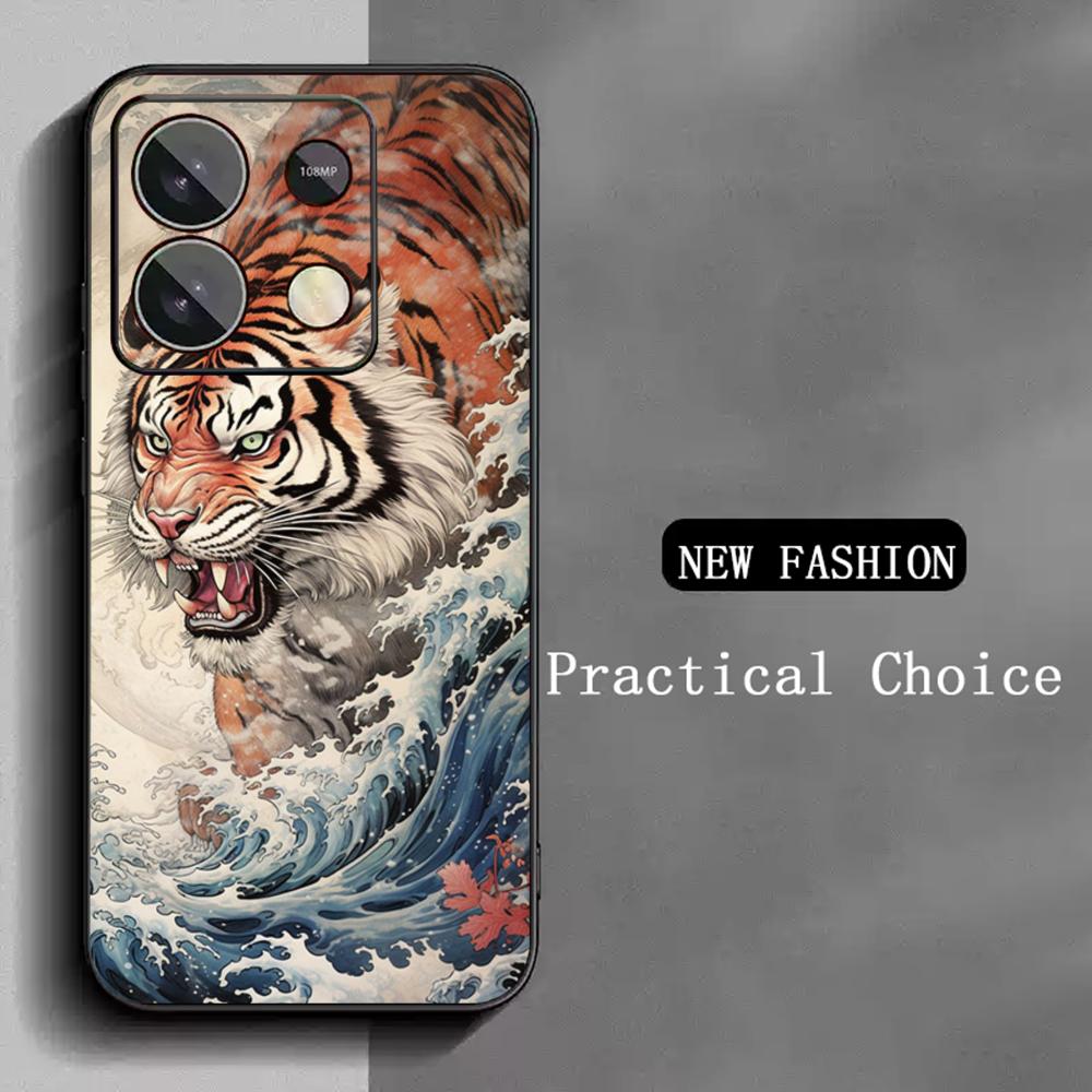 

Japanese Tiger Art fashion design Phone Case For Redmi Note 14 13 12 11 Pro Plus S 5G 14C A3 Soft Black Phone Cover Redmi Note 13Pro5G