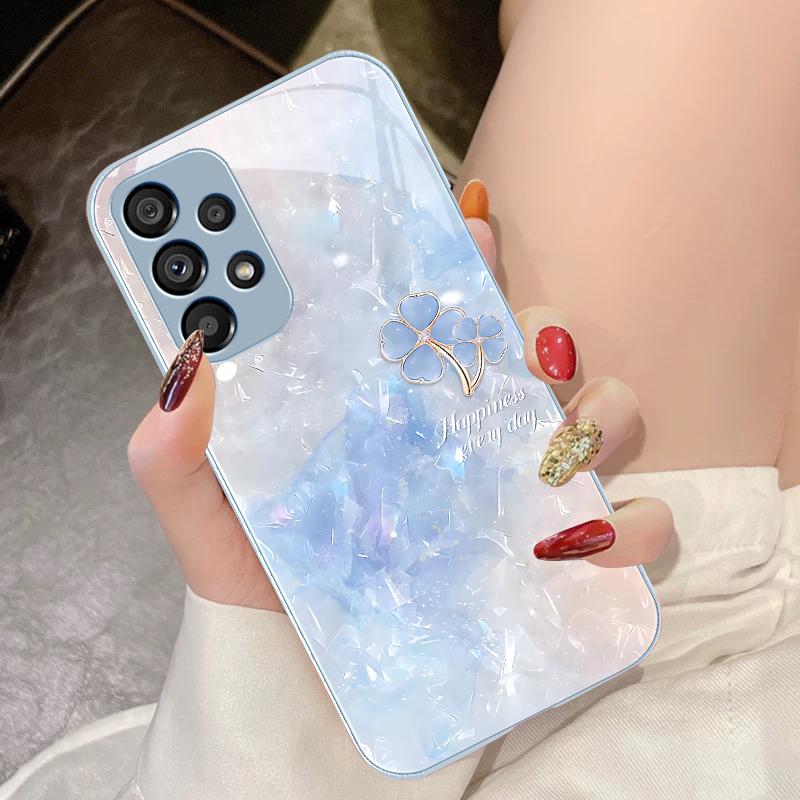 Double Petaled Clover For Samsung Galaxy S10 4G S20 11E 30 S21 21Fe 22 S24 Pro S23 Ultra 5G S8 S9 Tempered Glass Phone Case