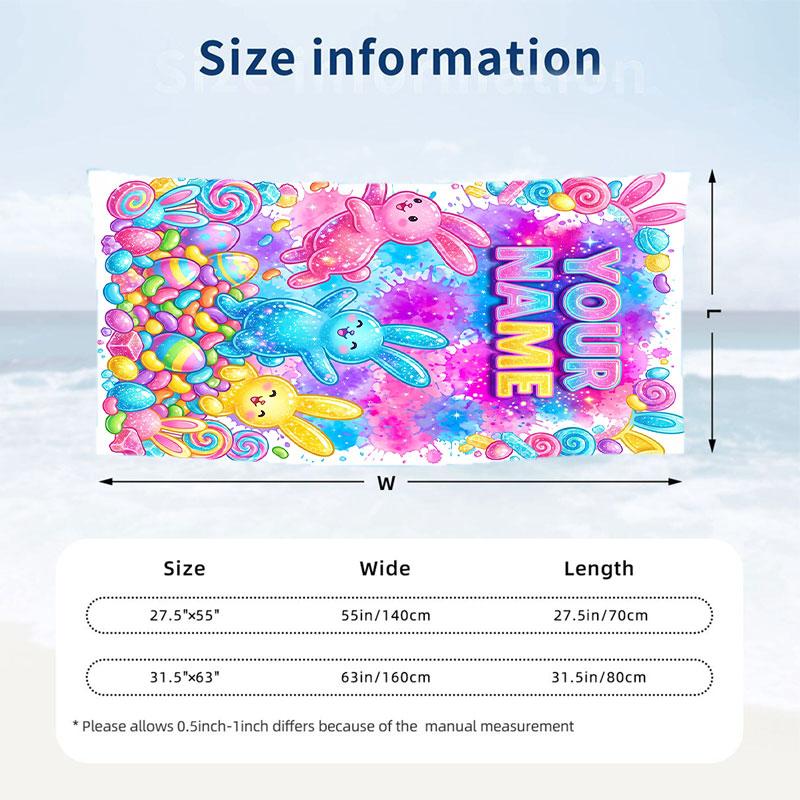 Easter Bunny Theme Beach Towel Personalized Custom Name & Text Soft Quick Dry Beach Towel for Swimming Travel