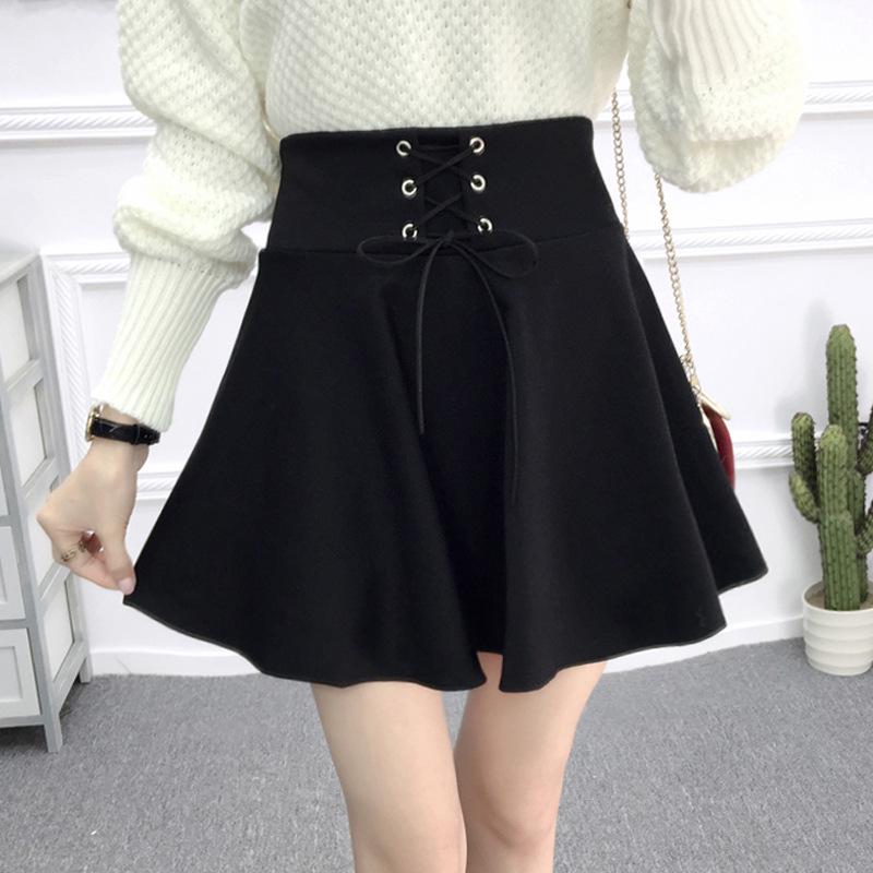 Women's High-Waisted Pleated A-Line Skirt – College Style Black Short Skirt for Spring & Autumn