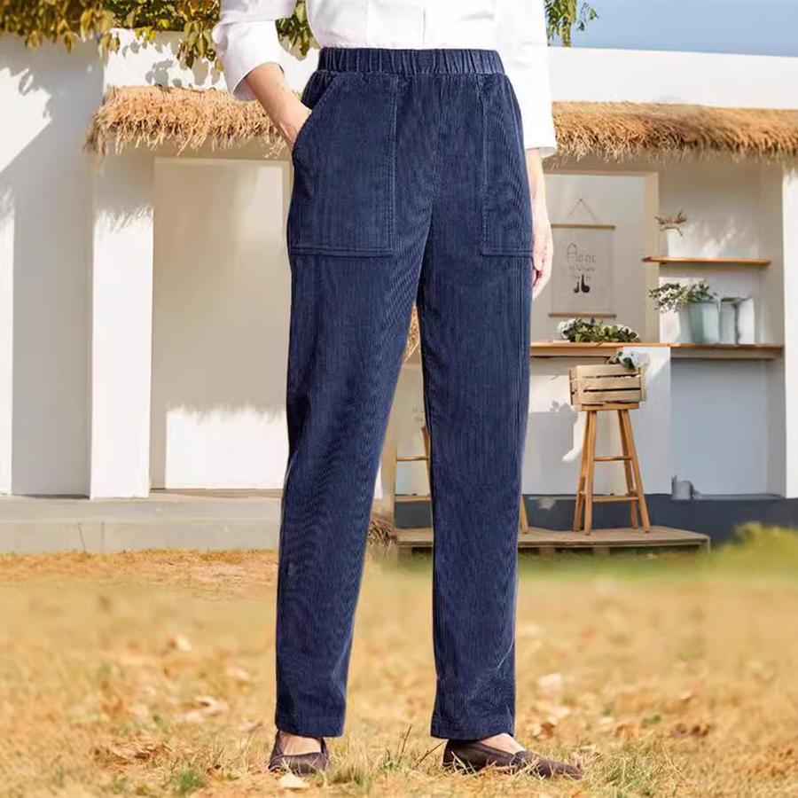Autumn New Women's Clothing Solid Color Elastic Waist Corduroy Straight Leg Casual Pants (European Style)