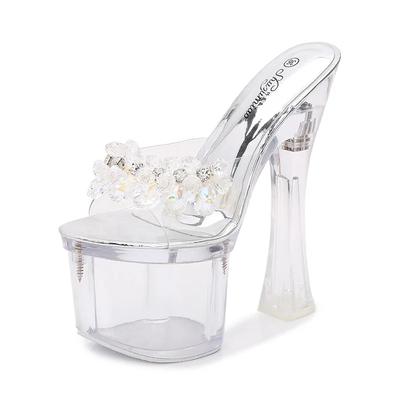 17,5 cm Ciabatte da Donna con Zeppa in Vetro e Cristallo Sandali Estivi Impermeabili con Plateau Sexy Tacco Super Alto LFD