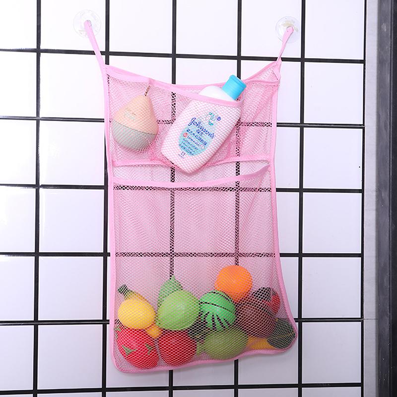 Baby Shower Bath Toys White Baby Kids Toy Storage Mesh With Strong Suction Cups Toy Bag Net Bathroom Organizer