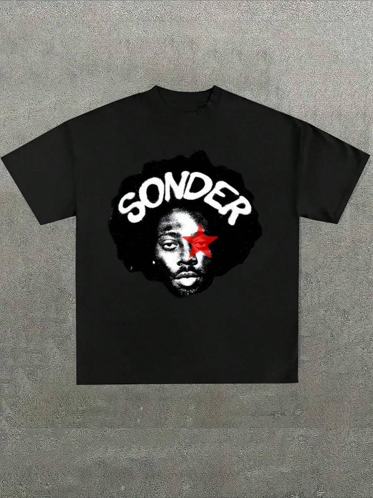 T-shirt Estiva Casual Stampata Sonder Brent Faiyaz Comoda e Versatile Cotone con Stampa di Lettere Abbigliamento Vintage Harajuku