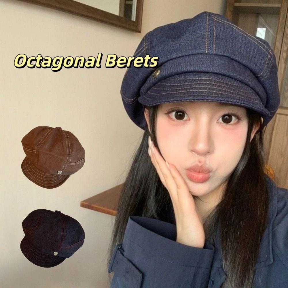 Korean Denim Beret Versatile Painter Hat Trendy Octagonal Hats  Streetwear