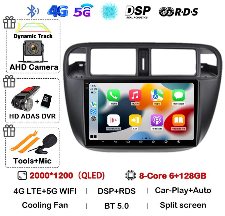 Android 14 Carplay Auto Autoradio WIFI+4G For Honda Civic 1996-2001 Car Radio Multimedia Video Player GPS Stereo 360 Camera WIFI