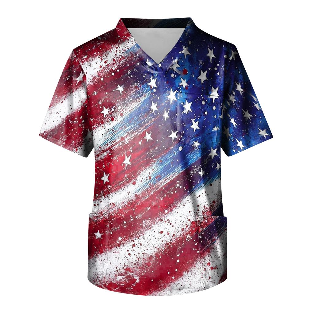 Men's Short Sleeve V-Neck  Print Chest Pocket Care Top