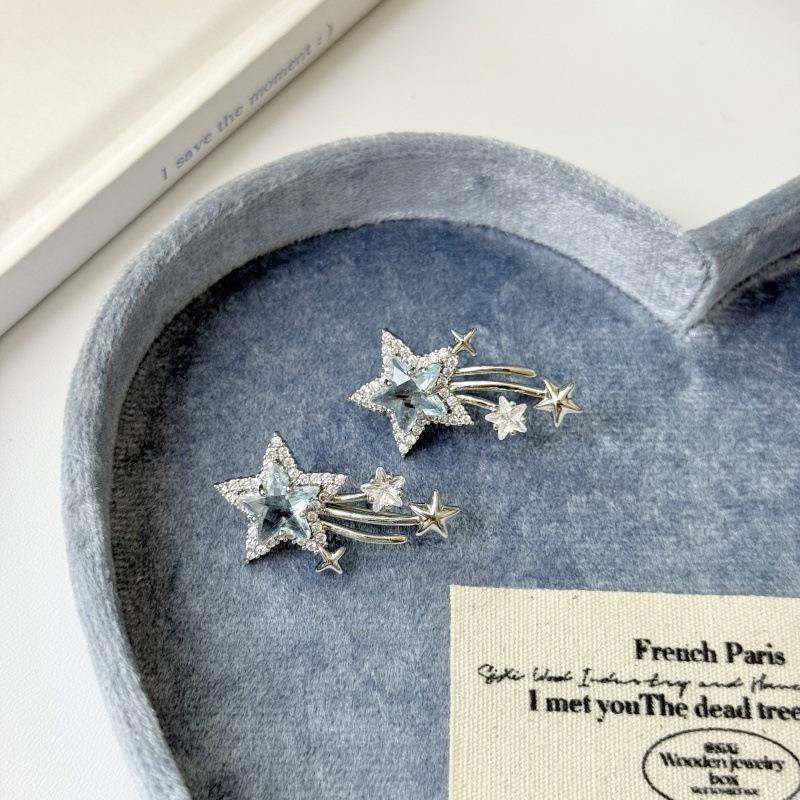 Trendy Blue Zircon Meteor Stud Earrings: Stylish, Unique Design, Versatile for Women