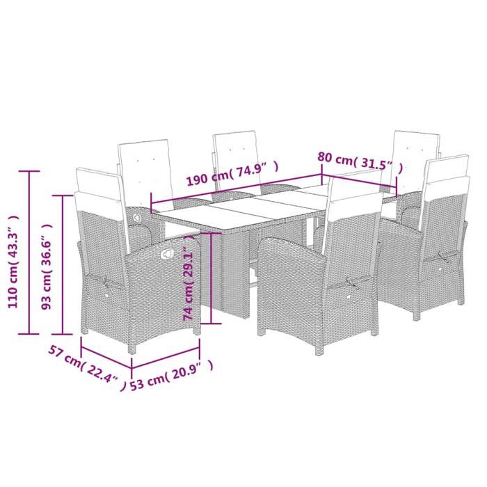 VidaXL Garden Dining Set with Cushions 7 Pcs, Table and Chairs with Adjustable Backrest, Outdoor Patio Furniture 3212254