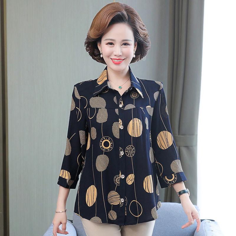 Women's Shirt Plus Size Cardigan Cotton Silk Long Sleeved Floral Shirt Summer