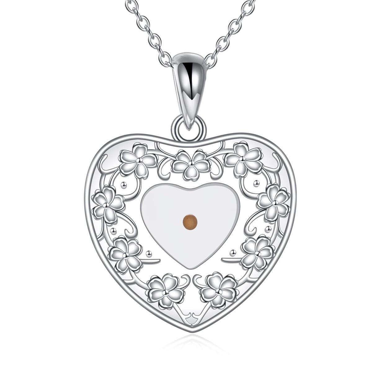 Mustard Seed Heart Engraved Flower Pattern Pendant Necklace 60CM