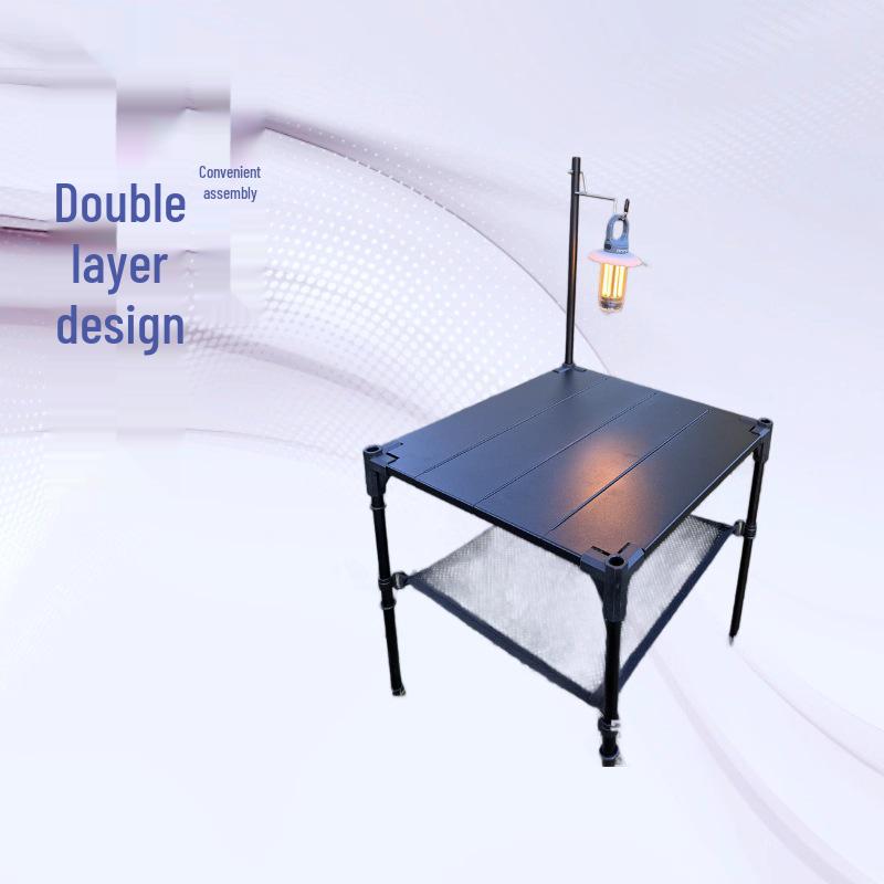 Portable Double-Layer Outdoor Camping Table and Chairs Set for Dining and BBQ