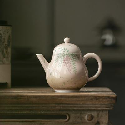 Hand Painted Wisteria Teapot Scholar Ceramic Brewing Pot with Ball Filter Autumn Water Kettle Chinese Style Kung Fu Tea Set