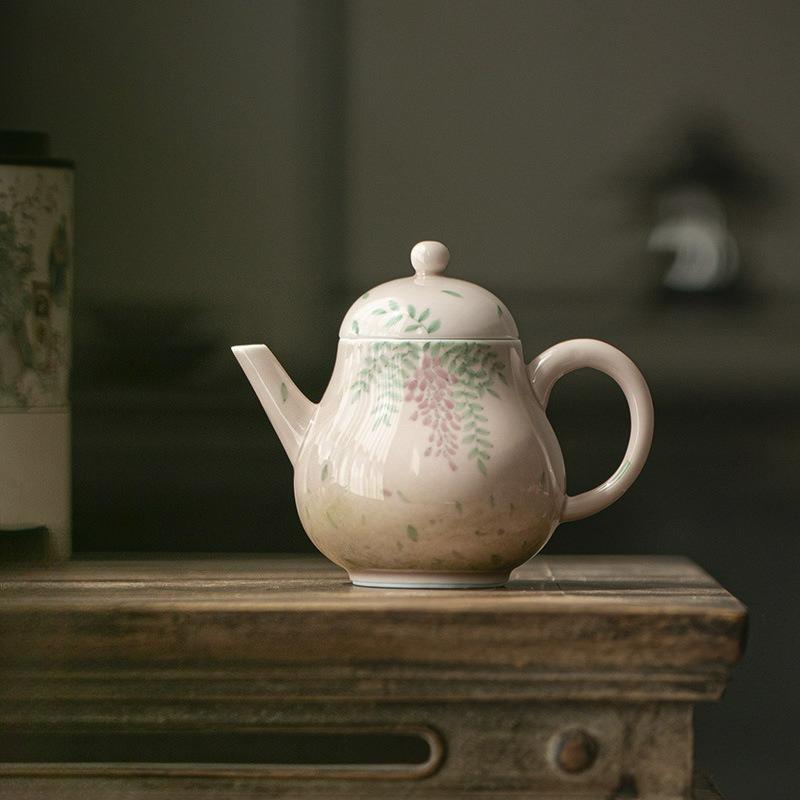 Hand Painted Wisteria Teapot Scholar Ceramic Brewing Pot with Ball Filter Autumn Water Kettle Chinese Style Kung Fu Tea Set