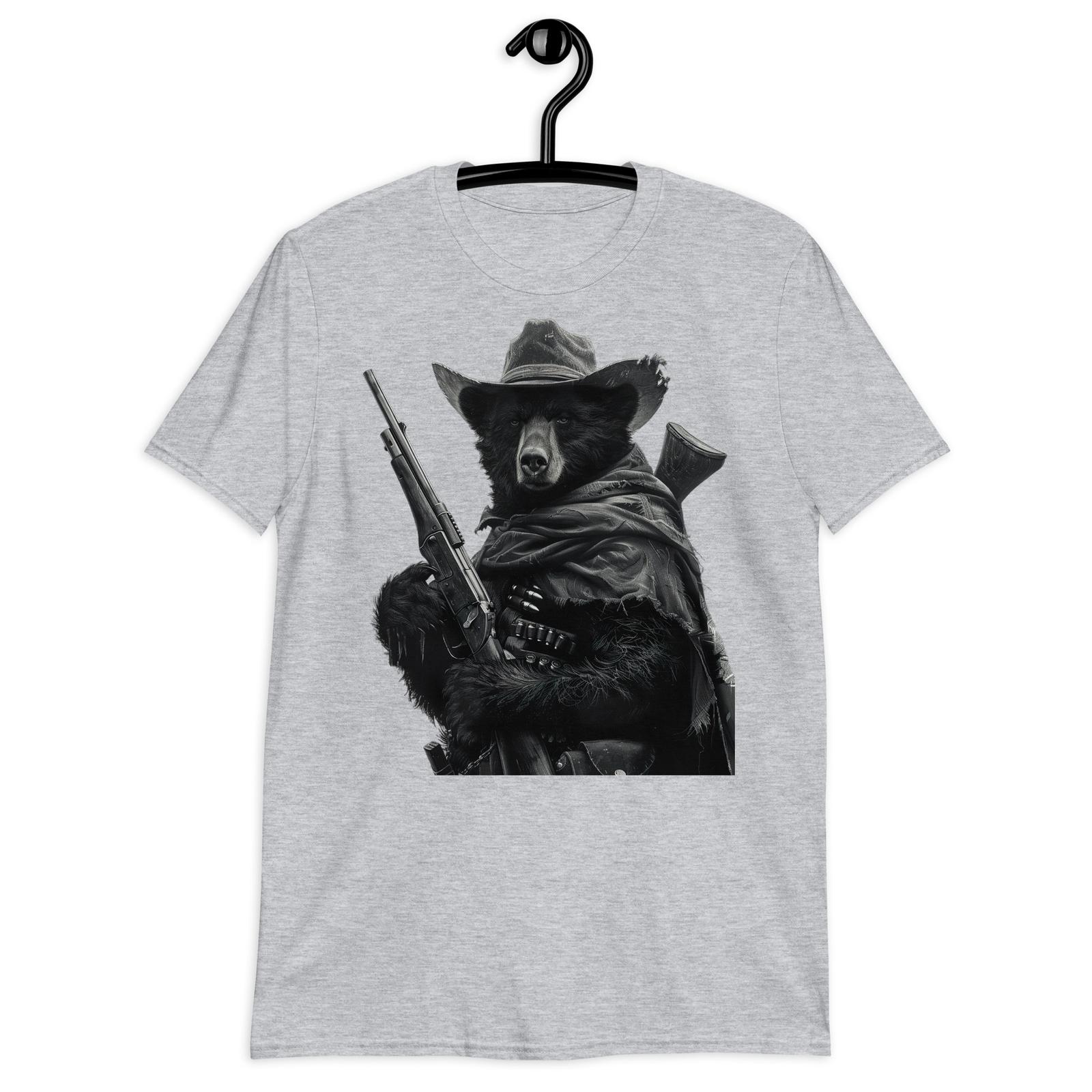 Black and White Cowboy Black Bear Rifle T-Shirt Mens Womens Tees Top | Short-Sleeve Unisex Tee 4XL