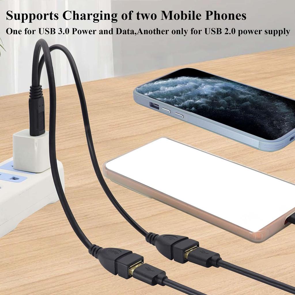 1 Male To 2 Female Extension Cord USB Splitter Y Cable Power Adapter Converter for PC Car Data Transmission Charging