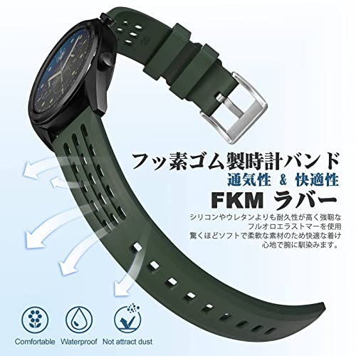 [WOCCI] 20mm Uhrenarmband, Fluorkautschuk-Uhrenband, Schnellverschluss FKM, Premium-Uhrenarmband, Herren, Grün/Silberne Schließe