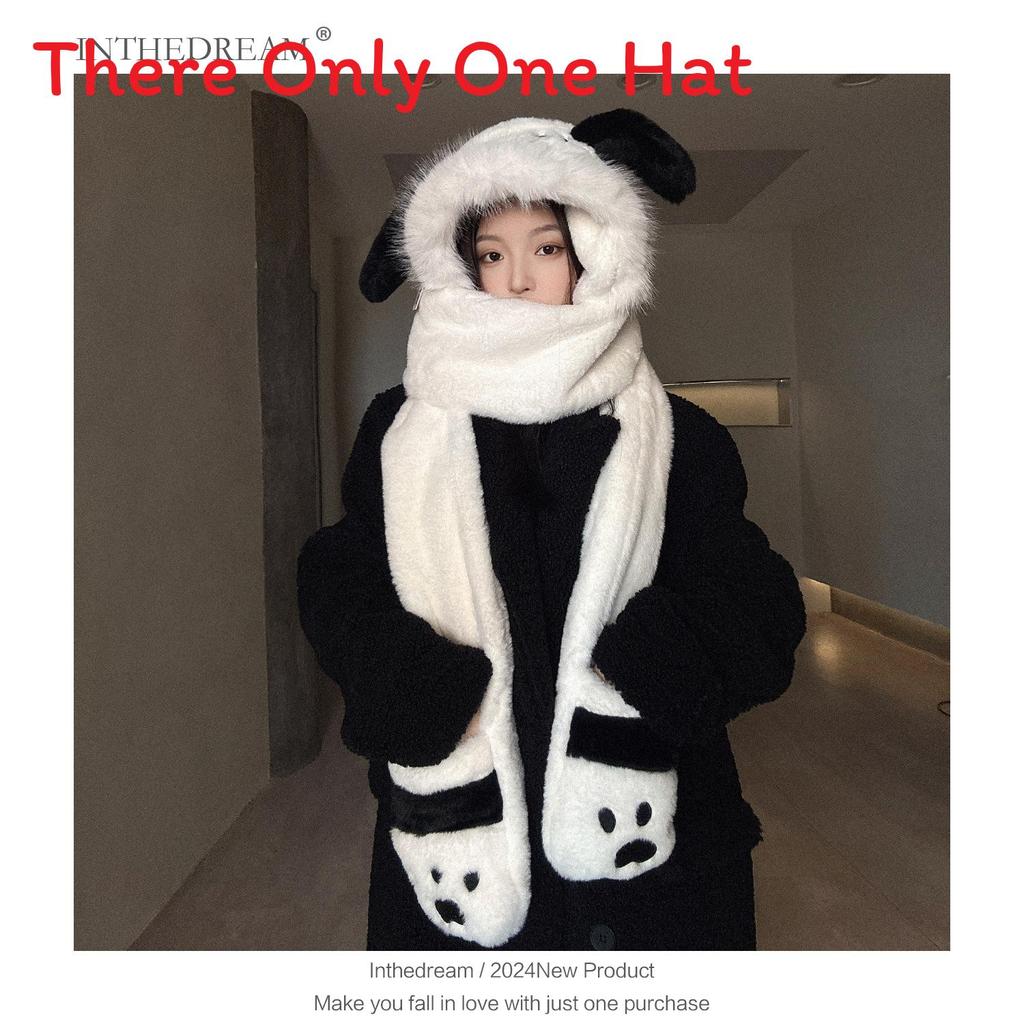 Милый набор: Шапка-ушанка с двигающимися ушками, Шарф, Перчатки. Плюшевая теплота для Осени. Женский.