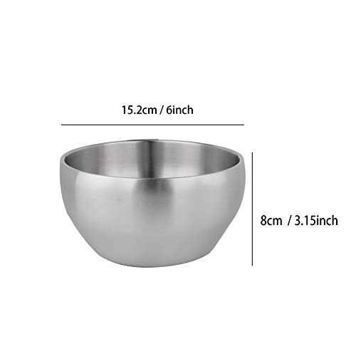 IMEEA Rice Bowls, Stainless Steel, Ramen Bowls, Noodle Bowls for Udon, Soba, and Buckwheat Noodles, Heat-Resistant, Double-Layered, 15.2cm, Set of 2,