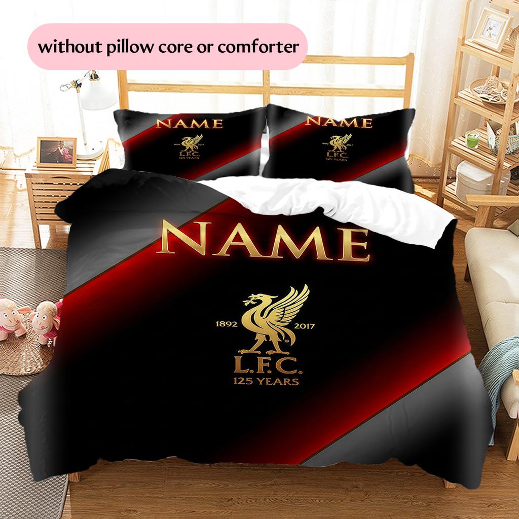 Custom Name Football Club Pattern Bedding Quilt Set Home Decoration Gift (1 * duvet cover + 2 * pillowcase without core)