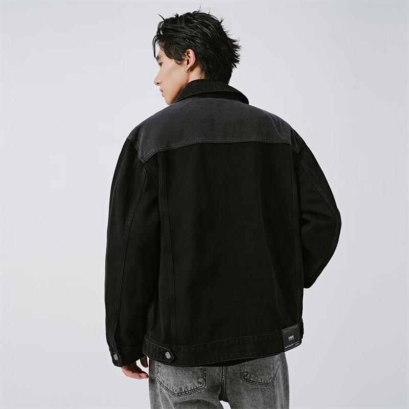 Mark Fairwhale Men's Loose Fit Color-block Thick Denim Jacket