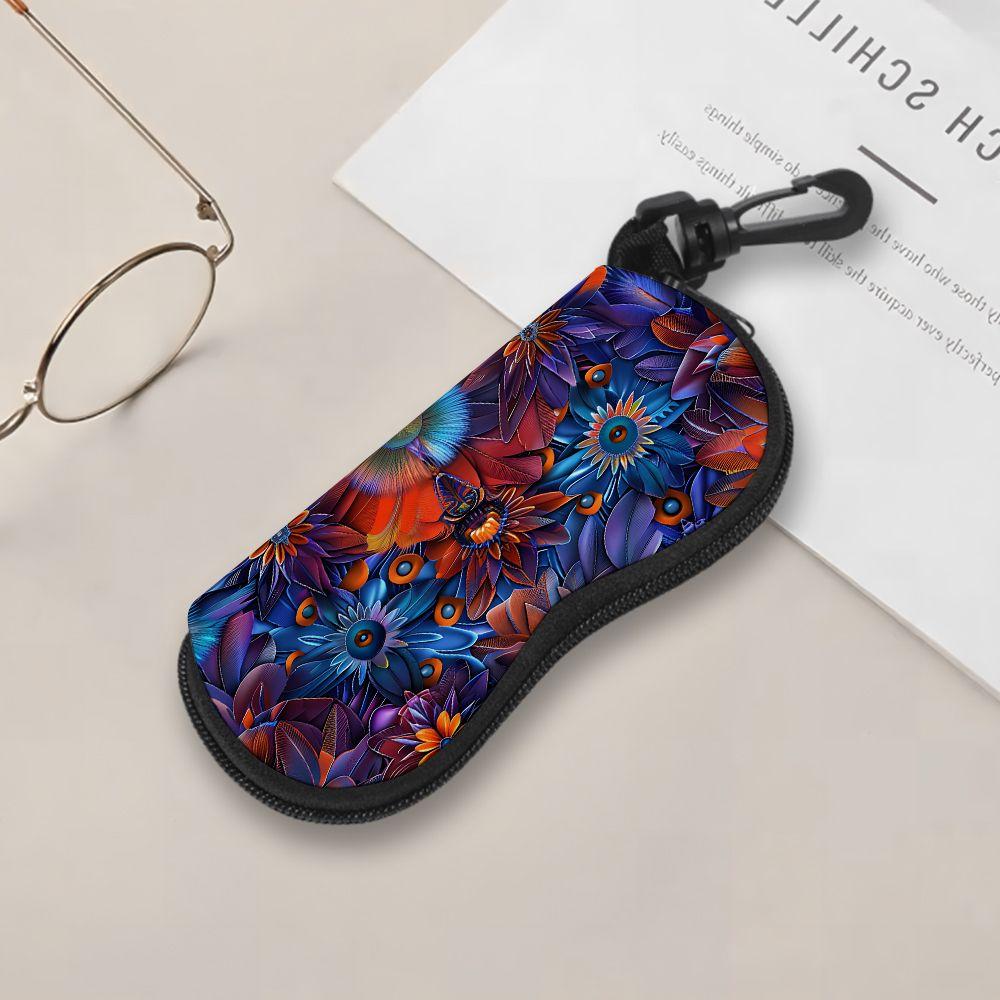 2D-Boho Floral Pattern Zipper Glasses Case, Stylish Sunglasses Case for Women, Protective Eyewear Holder Pouch, Portable Travel Accessories Organizer