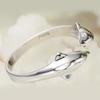 925 Silver Jewelry Open Happy Double Dolphin Love Rings For Women Party Gift Adjustable Ring Anillos Bague