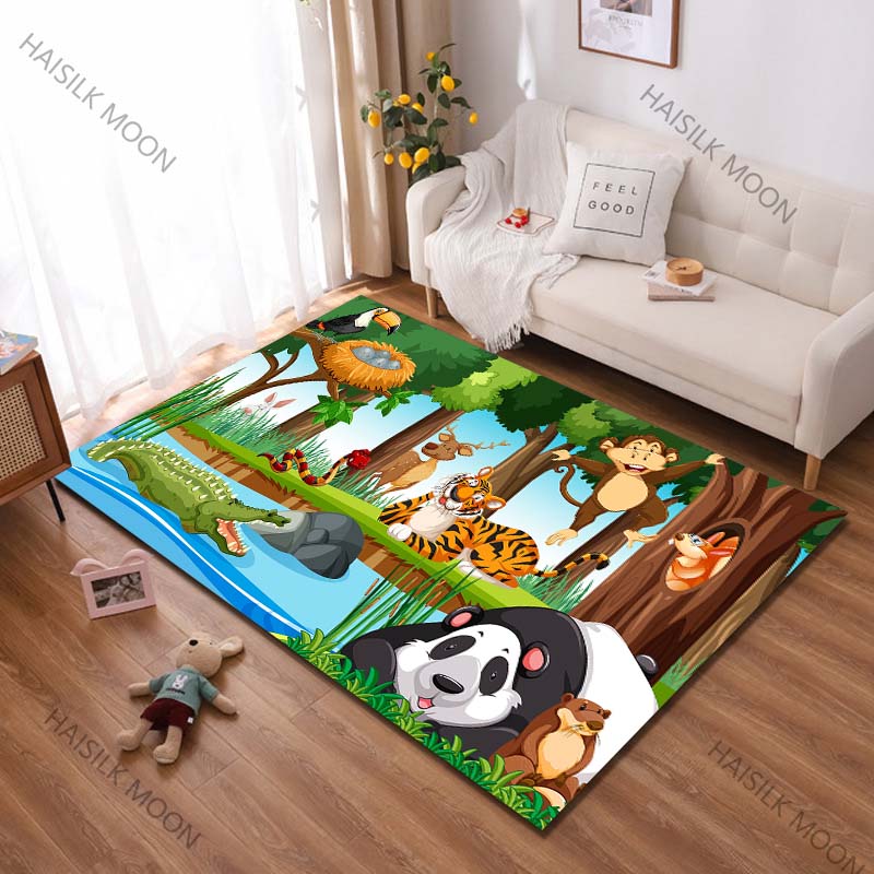 1PC Cartoon Zoo Printing Carpet Rug for Living Room Bedroom Sofa Doormat Decor Kids Play Home Area Rug Non-slip Floor Mat Gift