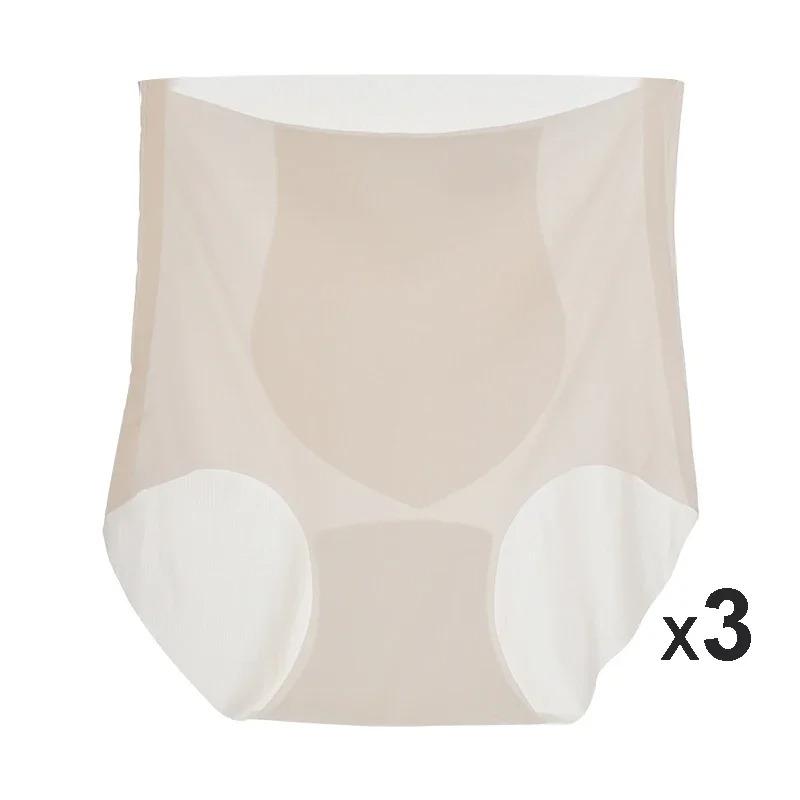 3Pcs High Waist Ice Silk Seamless Underwear Ladies Summer Ultra-thin Sense Quick-drying Panties Women Transparent Briefs