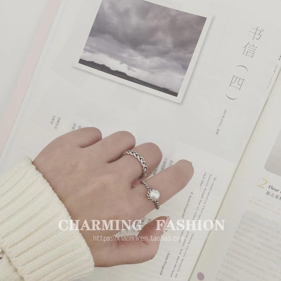 Beixi s925 Sterling Silver Woven Ring: Retro, Artistic, Open, Adjustable, Versatile Design. Open Adjustable