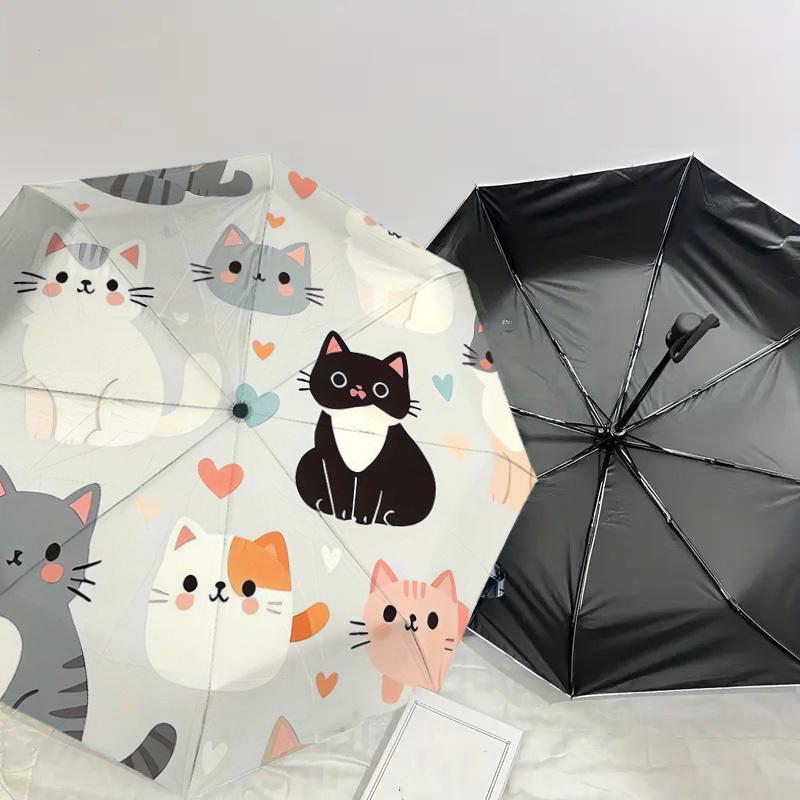 1pc Cute Cats Pattern Umbrella with Plastic Handle,Suitable for All Seasons Home Travel Outdoor UmbrellaDD556