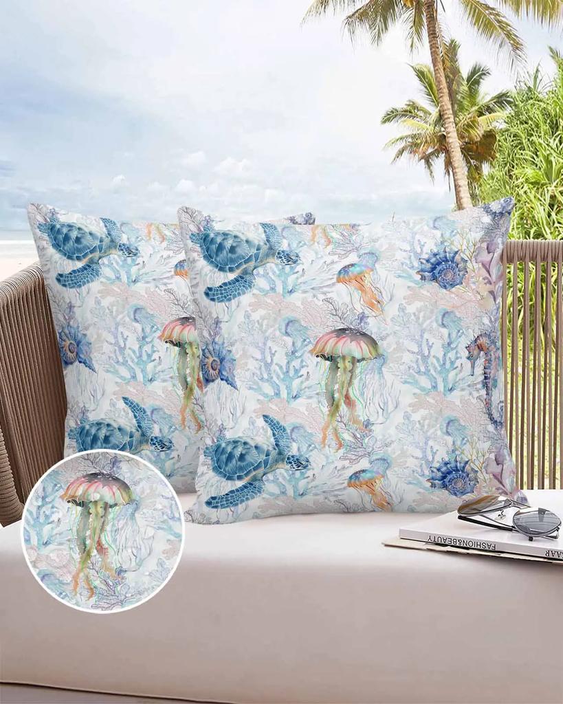 Marine Coral Shell Starfish 2/4PCS Outdoor Garden Chair Waterproof Cushion Cover Modern Home Decor 45/50/60cm Pillow Case