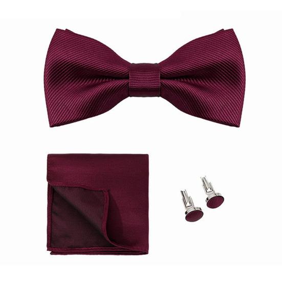 1 Set Men Bow Tie Kit Solid Color Bow Tie Kerchief Cufflinks Set Weddings Business Events Outfit Accessories