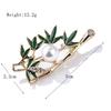 Fashion Literary Coloured Enamel Elegant Bamboo Bamboo Leaf Pearl Alloy Brooch Shawl Buckle Accessories Perfect Gift for Couples