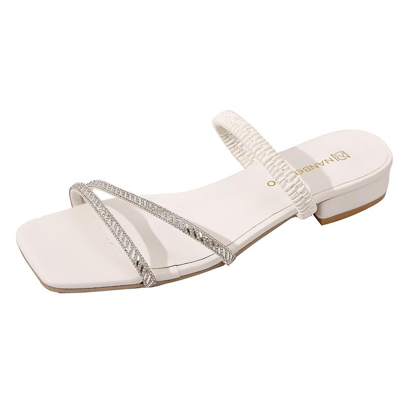 Fashion 2025 New Style Women's Sandals Rhinestone Embellished Fashion Outerwear High Heel Net Weight Casual Slippers Zapatos De Mujer