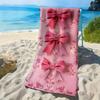 Coquette Pink Bow Floral Beach Towel Vintage Romantic Bow Print Towel Soft Absorbent Quick Dry Towel for Women Girls