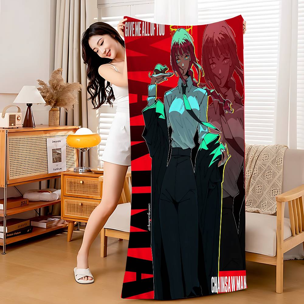 Anime M-Makima C-Chainsaw M-Mans Microfiber Blanket Quick Drying Beach Towels Oversized Printing Super Absorbent Pool Towel Blanket