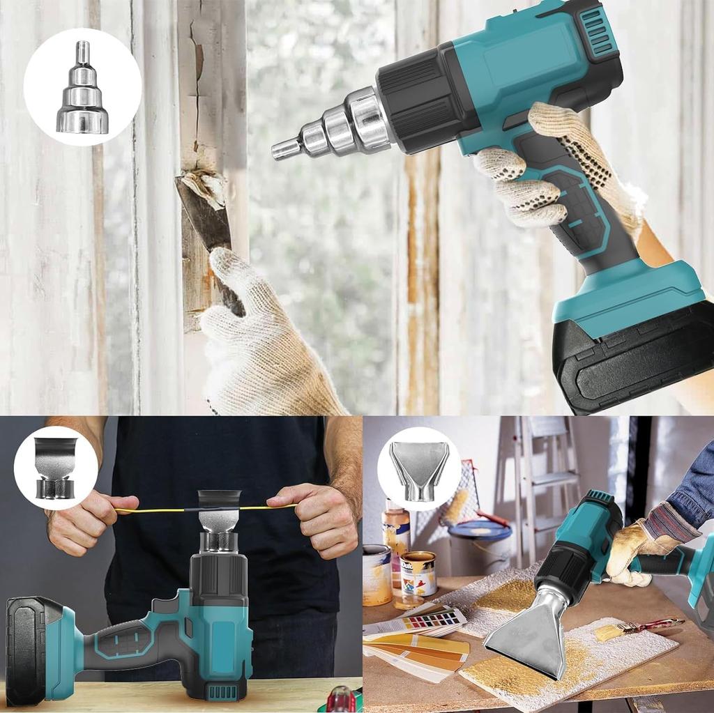 Makita Compatible Cordless Heat LCD Airflow 7 Hot Air Gun for Rapid Heat DIY PVC and Resin Paint and Makita Compatible Gun, Rechargeable, Display,