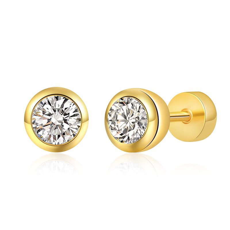 Gold 18K Zircon Screw Earrings - European & American Style Small Bone Studs