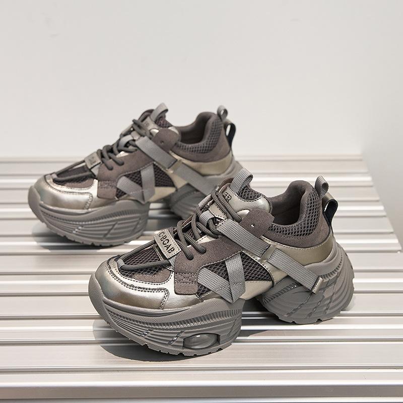 Small Size Platform Silver Fashion Dad Shoes Women's New Versatile Casual Shoes Heightening Lightweight Sports Shoes Trendy Shoes