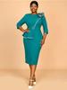 Women Elegant Bodycon Dress with O Neck 3D Flower Belt Patchwork High Waist  Asymmetrical Package Hip Split  Party Outfit