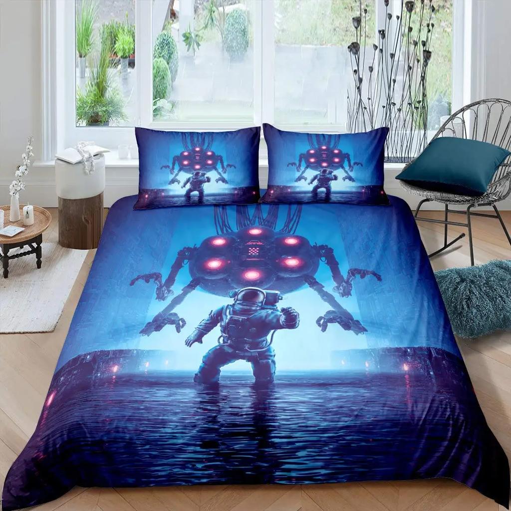 Robot Duvet Cover Set 3D Modern Science Fiction Cool Robot Bedding Sets Full Size Futuristic Machine Comforter Cover Set 2/3pcs