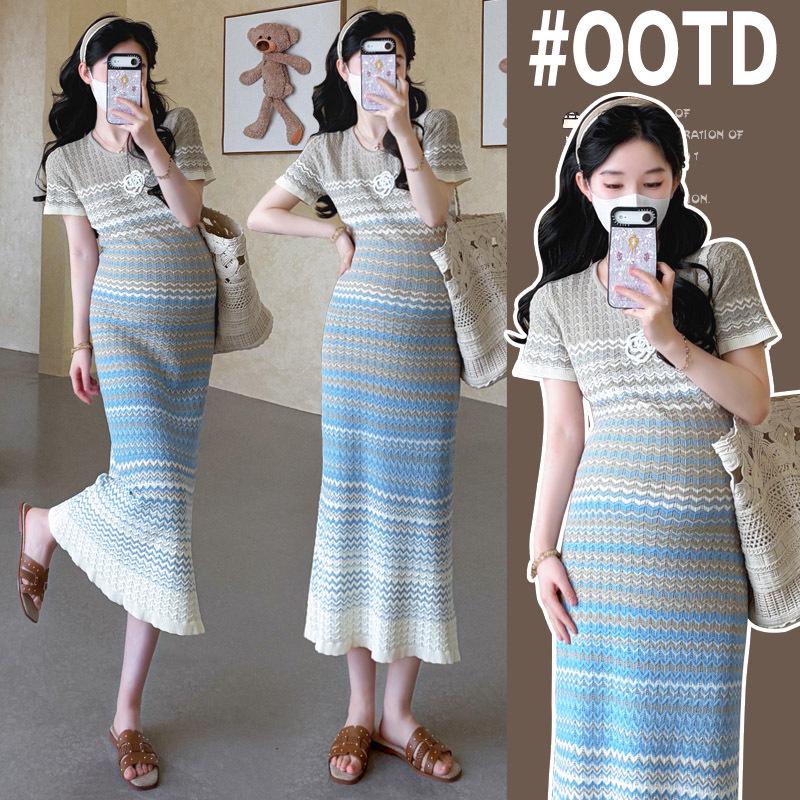 2026 Trendy Fitted Knit Mermaid Maternity Dress for Plus Size M