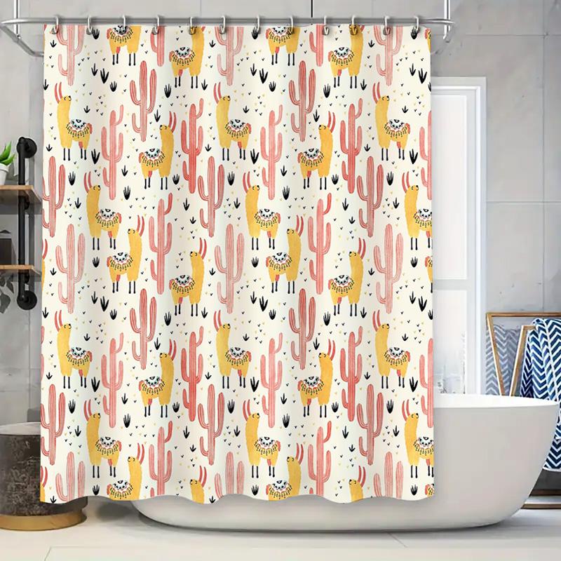 

Boho Shower Curtain Cactus Pattern Desert Botanical Nature Themed Bathroom Decor Farmhouse Rustic Shower Liner Waterproof Modern W60H190(CM)-1 Pcs