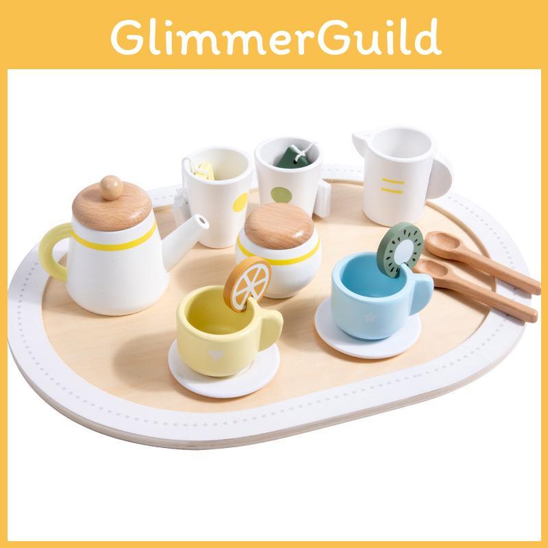 Kitchen Kids Play Set With Wooden Tea Pot And Accessories For Gift Daily