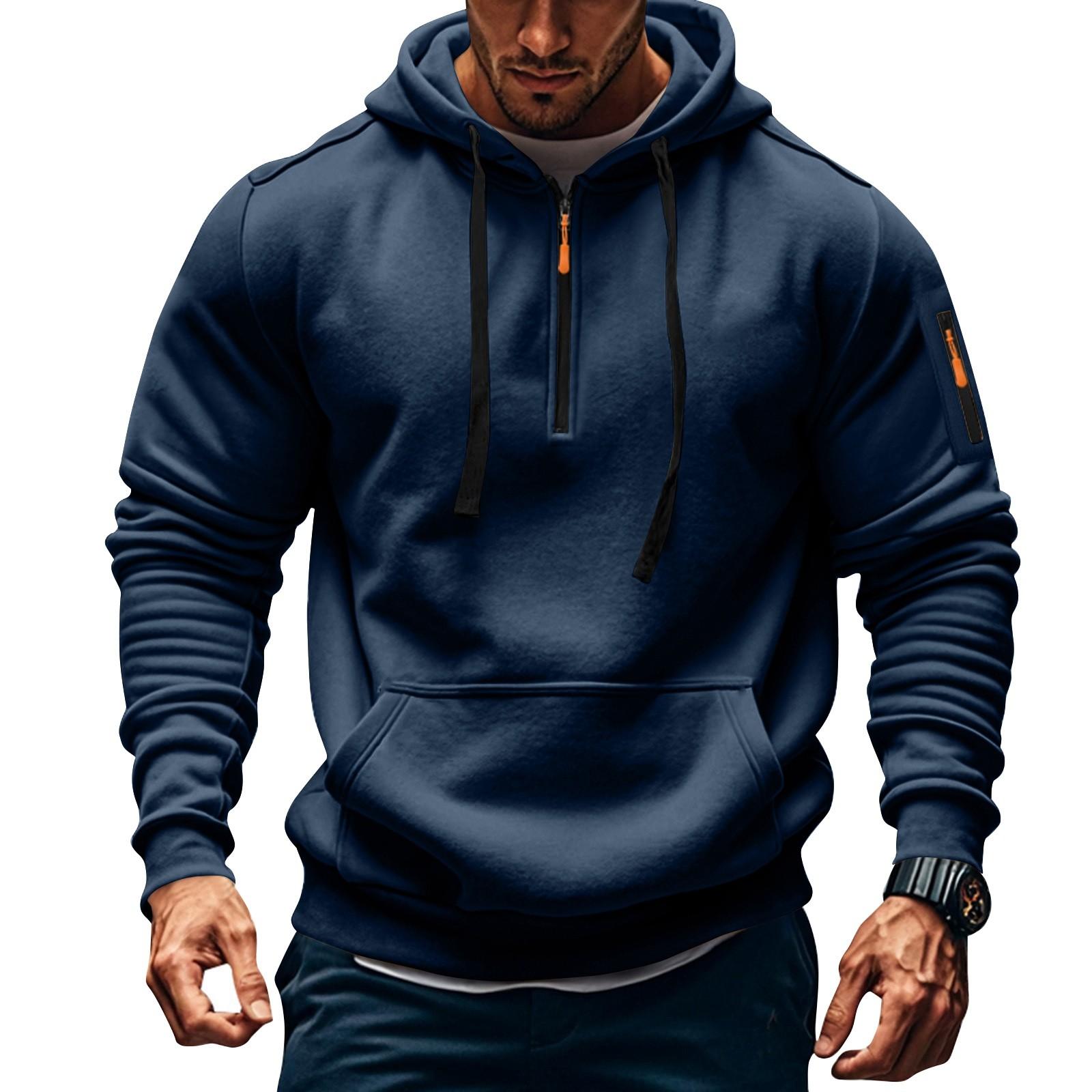 

Чоловіча толстовка, толстовка на блискавці, кишеня на руці, чоловіча спортивна толстовка у стилі casual великого розміру XXXL темно-синього кольору