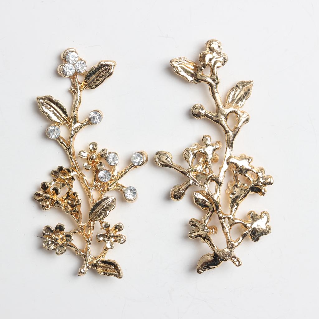 10x Gold Alloy Flower Leaves Embellishment Flatback Button for Wedding Craft