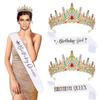Luxury Crystal Crown Shoulder Straps & Etiquette Belt Set for Birthday Parties