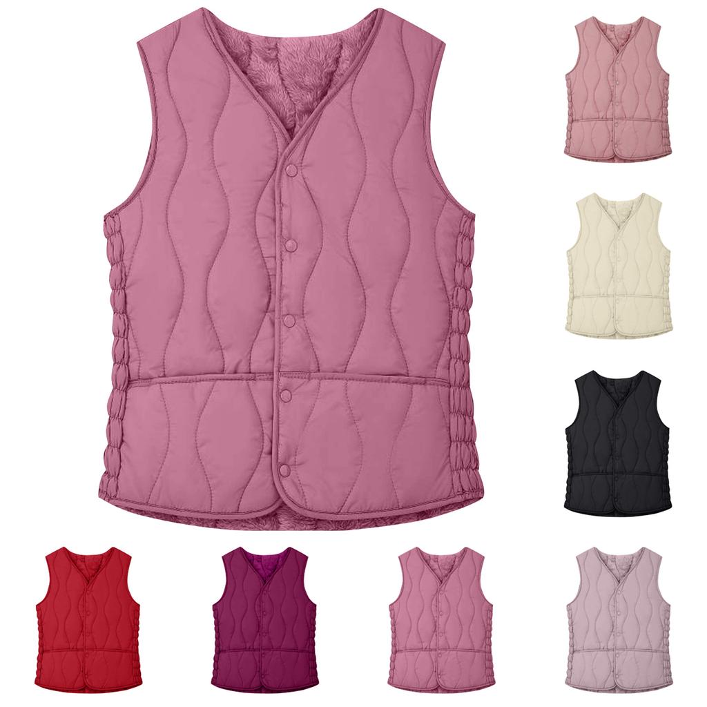 Women's Solid Color Fashionable Pocket Stand Up Collar Button Vest Jacket